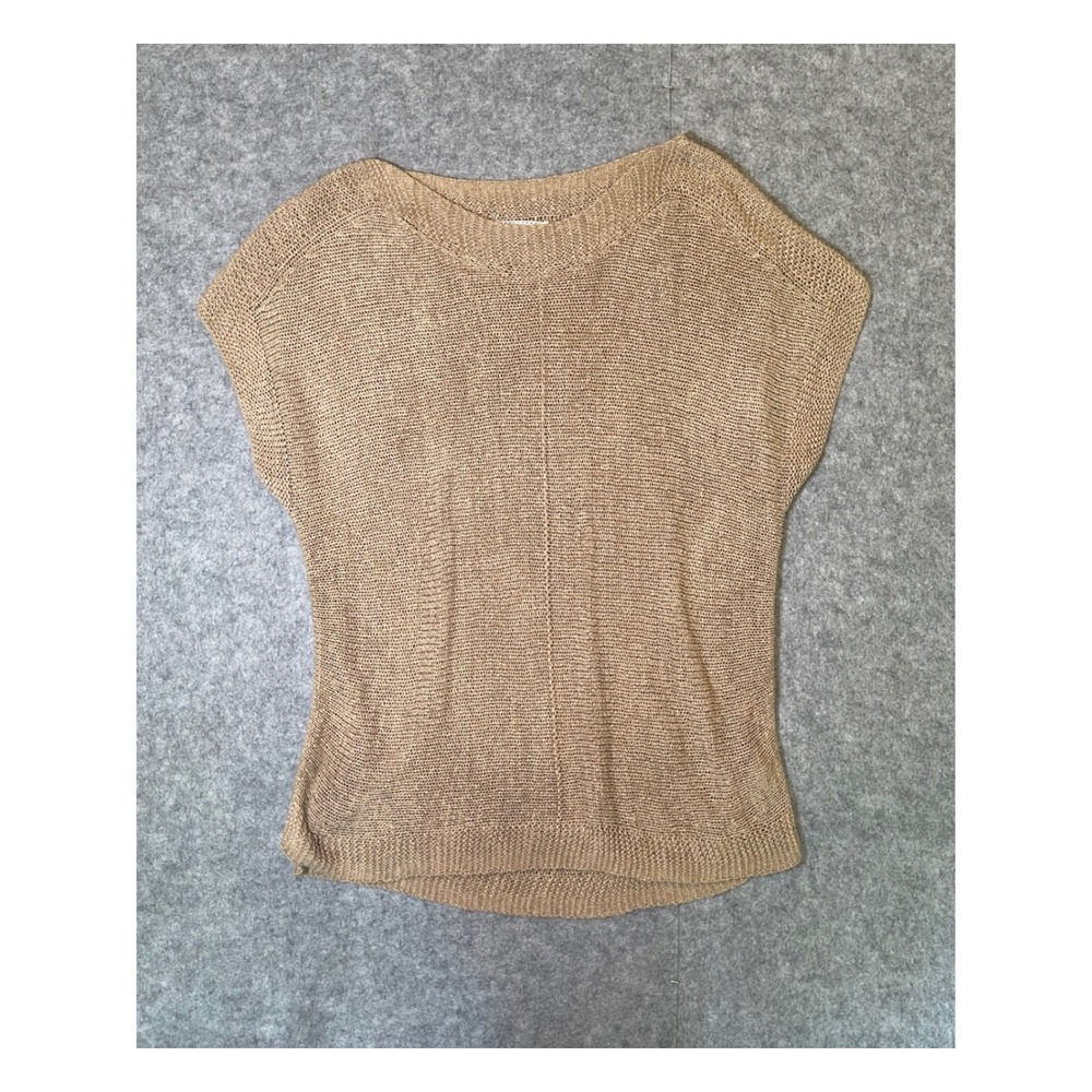Foretelle Tan Beige Knit Cap Sleeve Sweater Top Large Open Knit Boat Neck